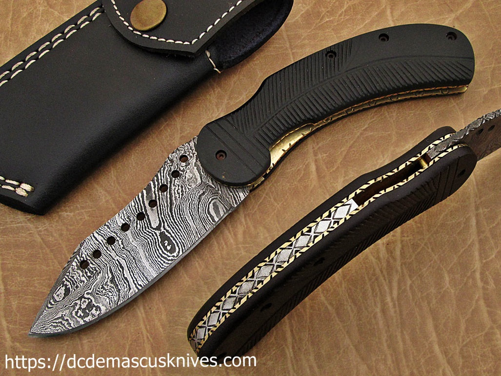 Custom Made Damascus Steel Folding Knife.FD-64