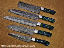 Load image into Gallery viewer, Custom  Made Damascus Steel Chef Knife Set.
