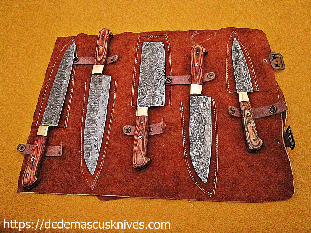 Custom  Made Damascus Steel Chef Knife Set. CH-56