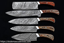 Load image into Gallery viewer, Custom  Made Damascus Steel Chef Knife Set.

