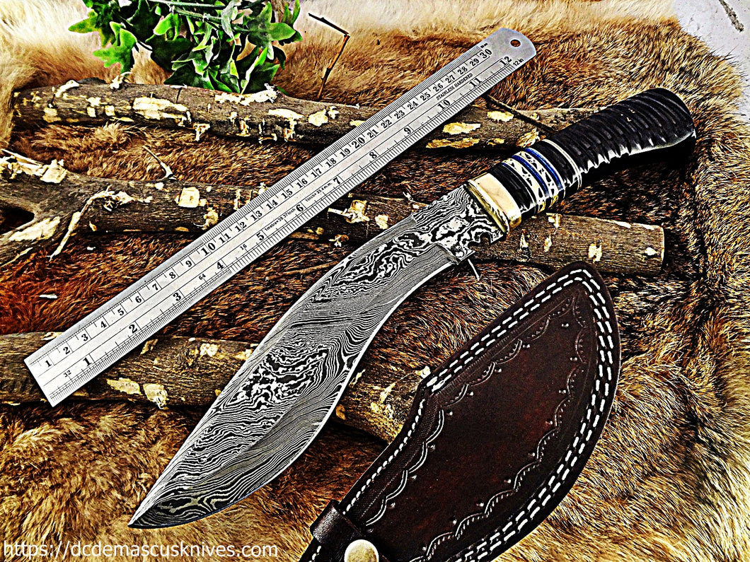 Custom Made Damascus Steel Kukri Knife.