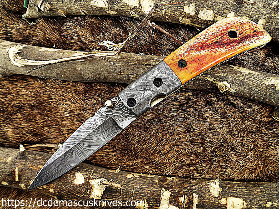 Custom Made Damascus Steel Folding Knife.FD-04