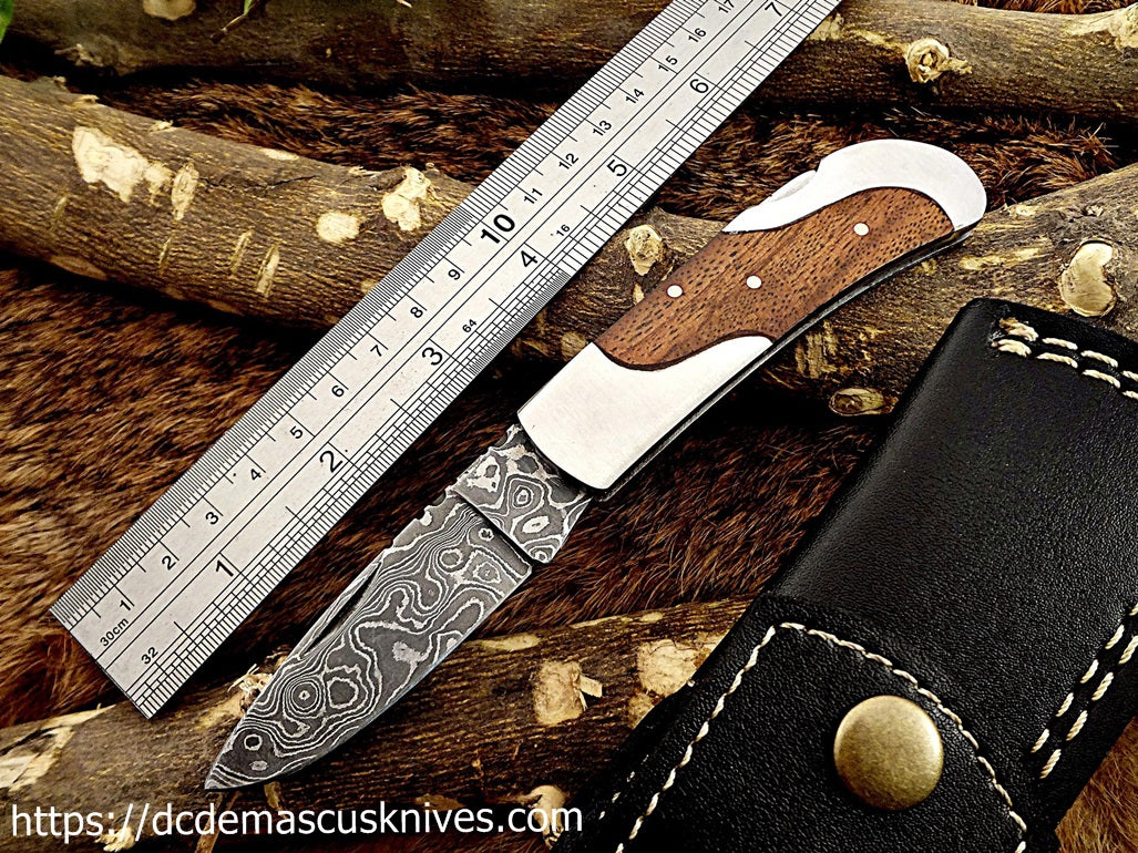 Custom Made Damascus Steel Folding Knife.