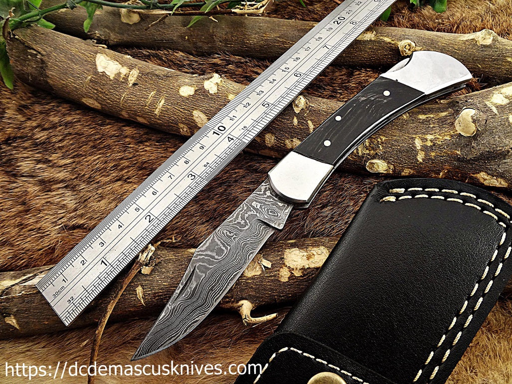 Custom Made Damascus Steel Folding Knife.