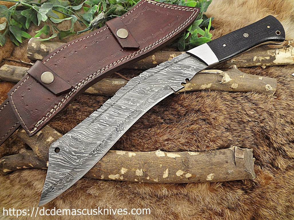 Custom Made Damascus Steel Kukri Knife.