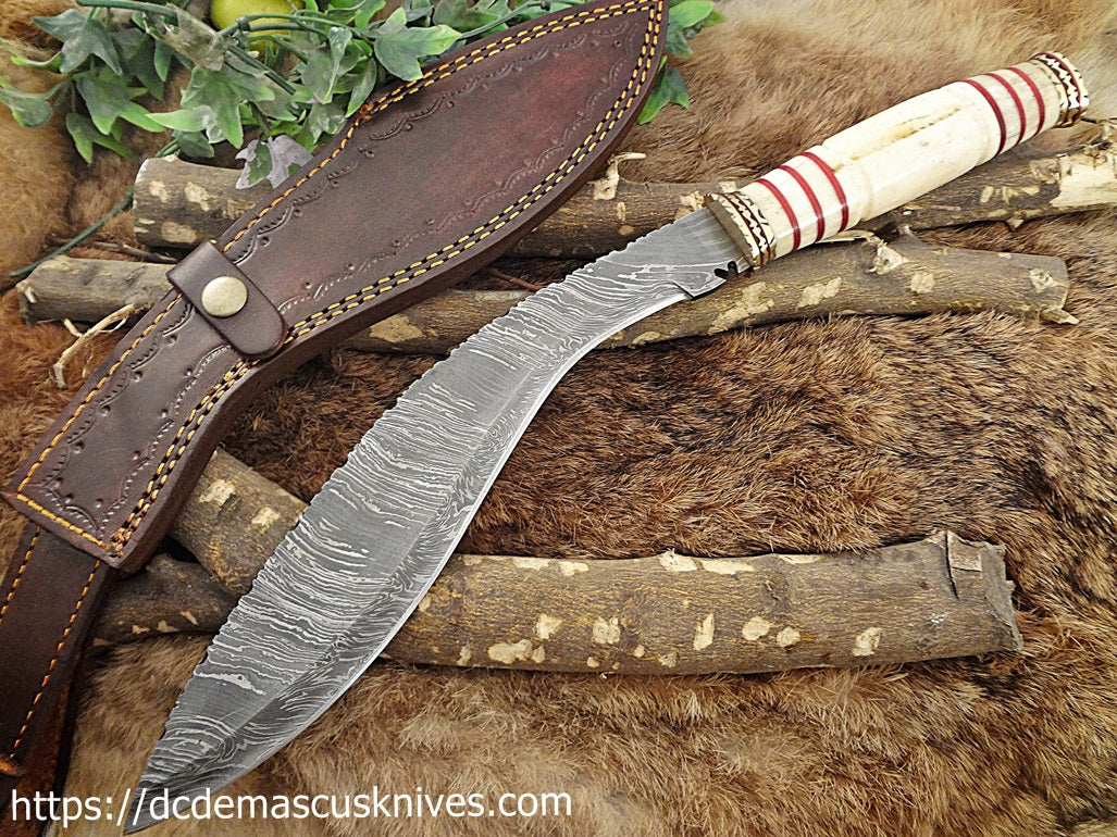 Custom Made Damascus Steel Kukri Knife.