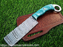Load image into Gallery viewer, Custom Made Damascus Steel Bull Cutter.
