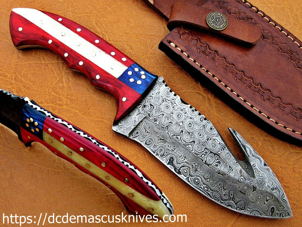 Custom  Made Damascus Knife with american flag handle.TR-12